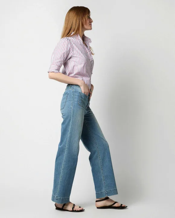 Elbow-Sleeve Frill Shirt^Ann Mashburn Cheap