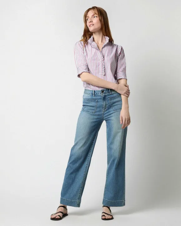 Elbow-Sleeve Frill Shirt^Ann Mashburn Cheap