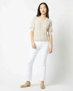 Giselle Pointelle V-Neck Sweater^Ann Mashburn New
