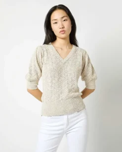 Giselle Pointelle V-Neck Sweater^Ann Mashburn New